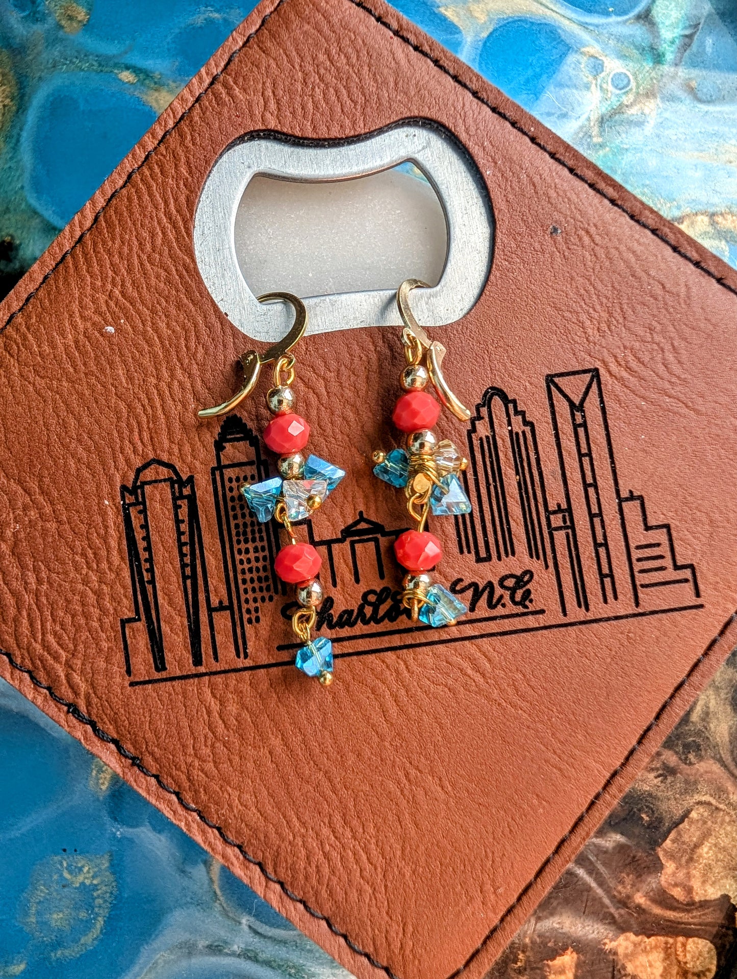 Orange and Turquoise Dangle Shaylet-Earrings
