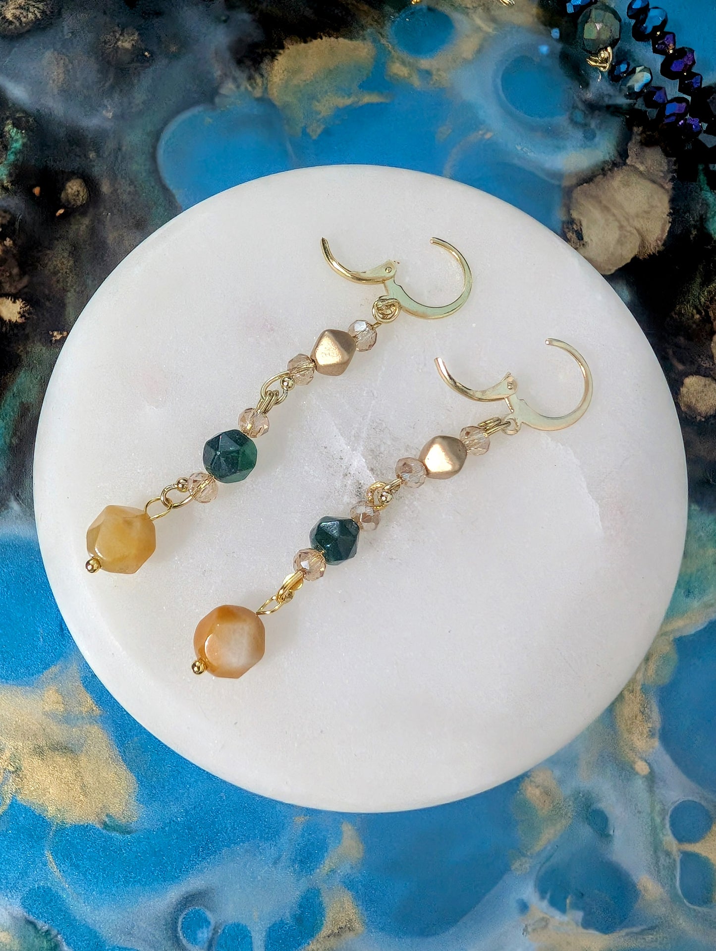 Beige and Green Gemstone Shaylet-Earrings