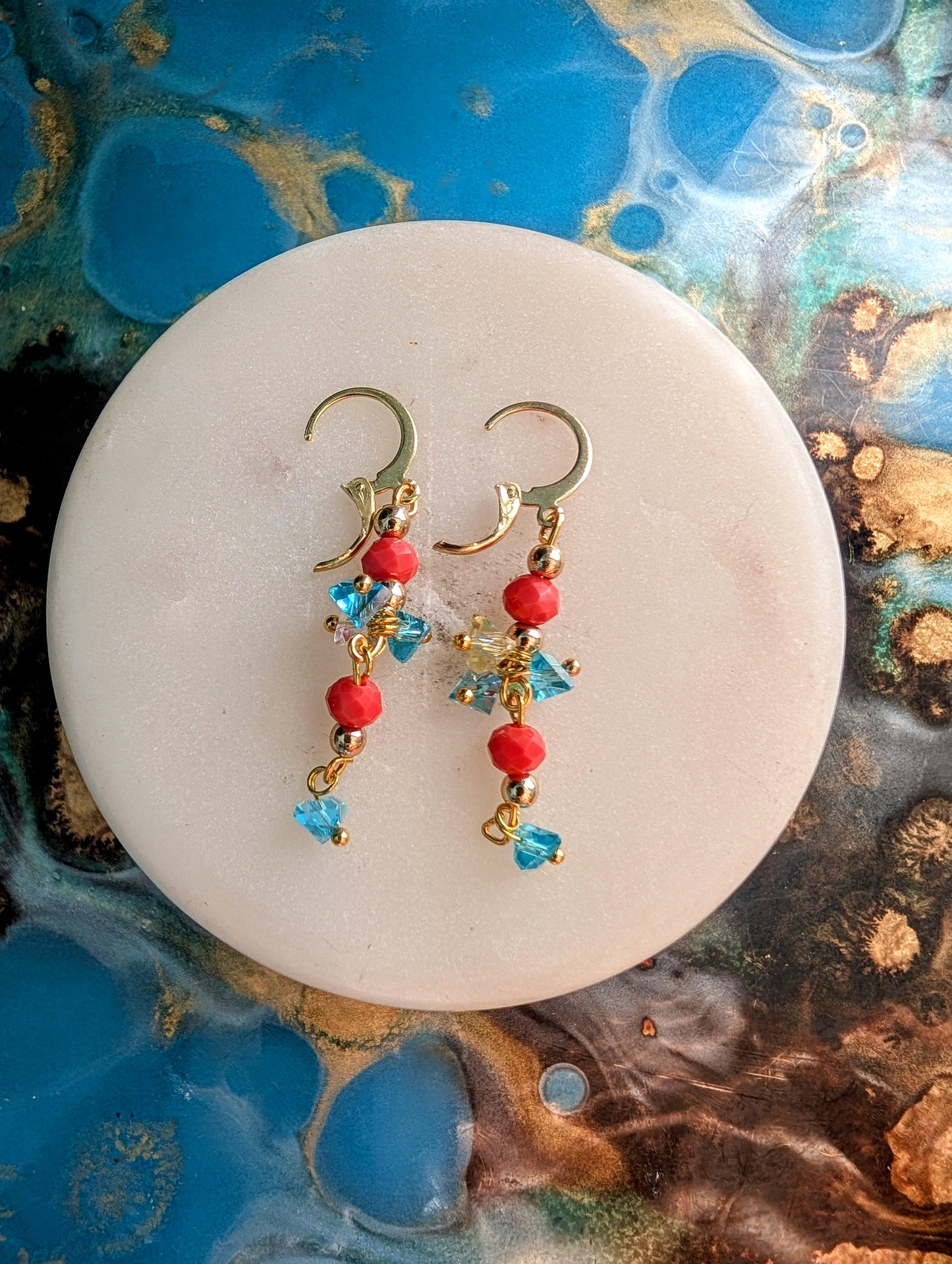Orange and Turquoise Dangle Shaylet-Earrings